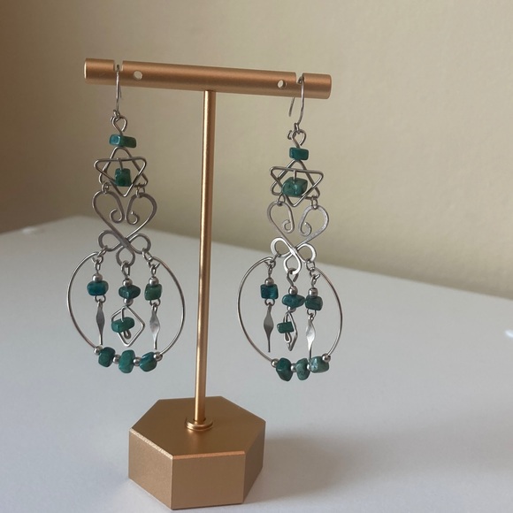 Jewelry - Elegant Silver and Gemstone Dangle Earrings